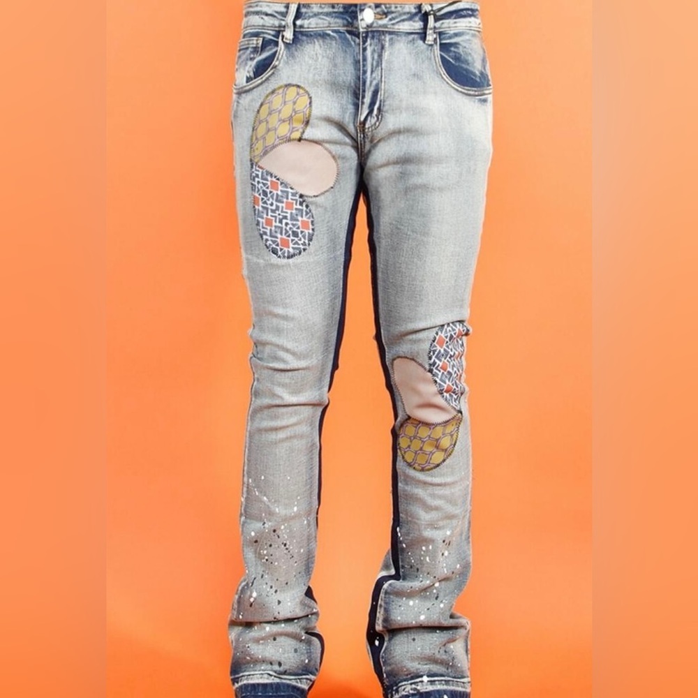 Sz Various pattern denim stacks jean